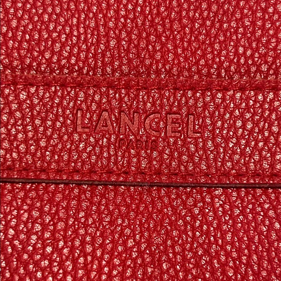 Lancel Paris Red Pebbled Leather Clutch Pouch Zip Top Designer Evening Bag - Picture 6 of 10